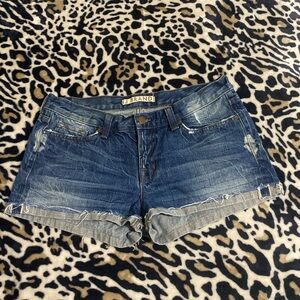 J Brand Dark Blue Distressed Rolled Hem Denim Shorts